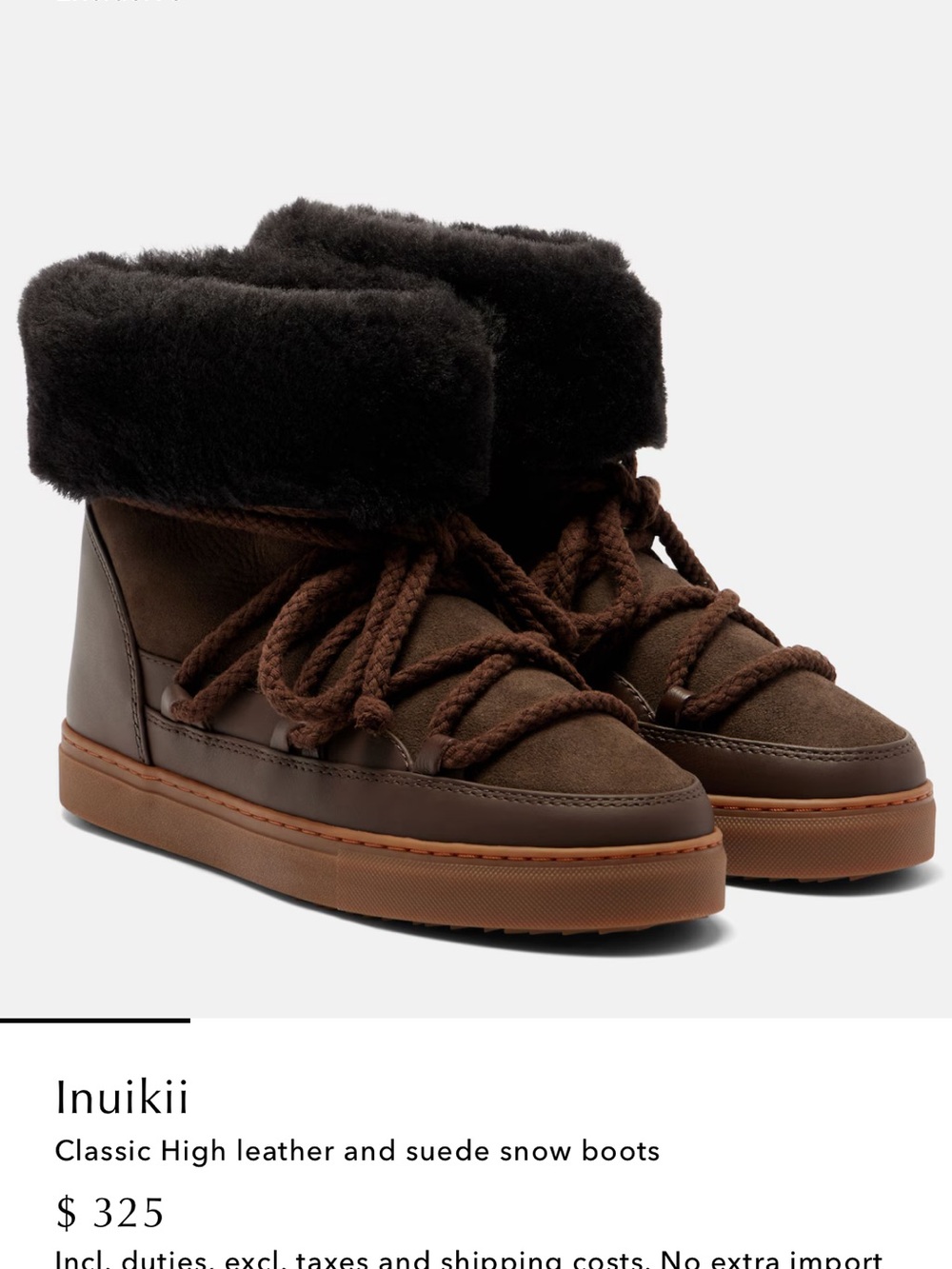 Inuikii Dark Brown Leather & Suede High Snow Boots with Shearling Cuff